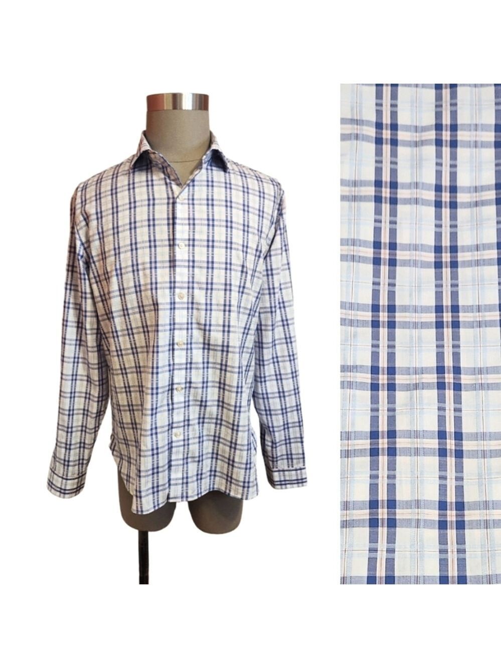 7 Diamonds White Blue Plaid Button Front Shirt XLarge